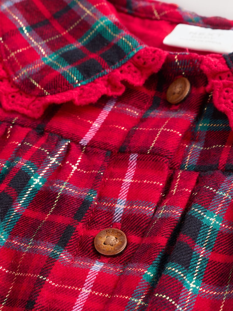 |BabyGirl| Vestido De Manga Comprida Com Gola Xadrez Vermelho Para Bebê (0 meses a 2 anos)