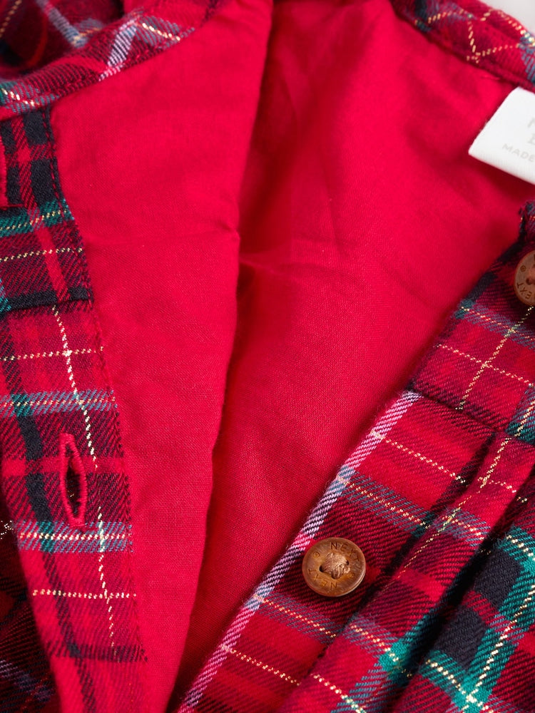 |BabyGirl| Vestido De Manga Comprida Com Gola Xadrez Vermelho Para Bebê (0 meses a 2 anos)