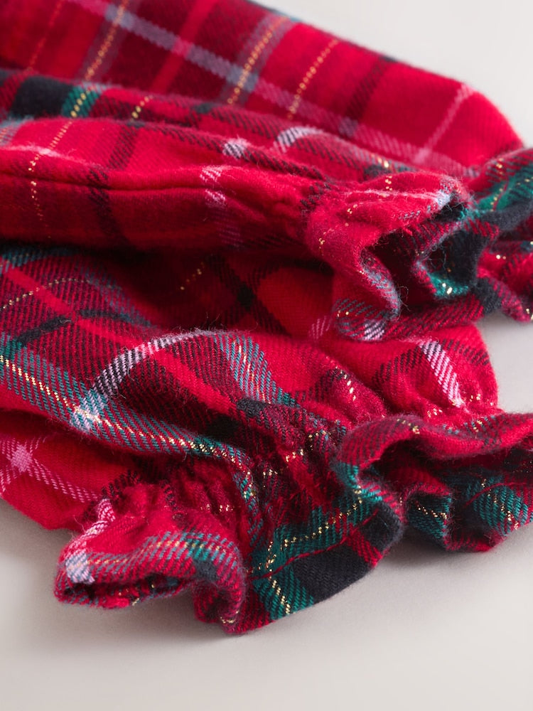 |BabyGirl| Vestido De Manga Comprida Com Gola Xadrez Vermelho Para Bebê (0 meses a 2 anos)