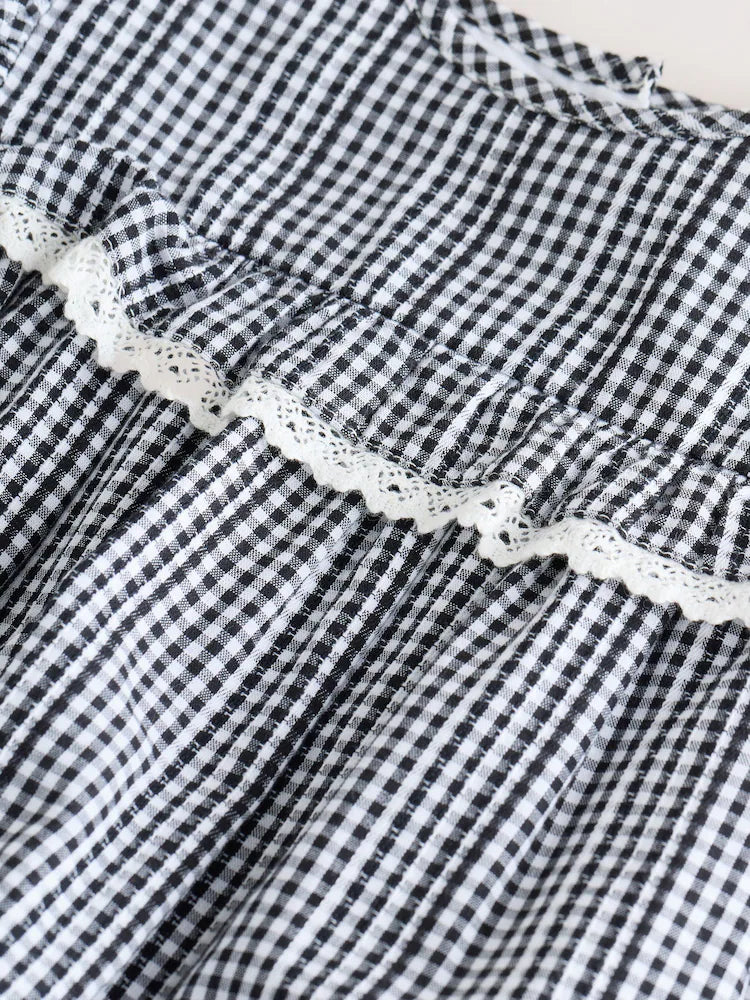 |BabyGirl| Macacão Infantil Com Estampa Xadrez Xadrez Cinza/Branco e Meia-Calça, Conjunto de 2 peças (0 meses-