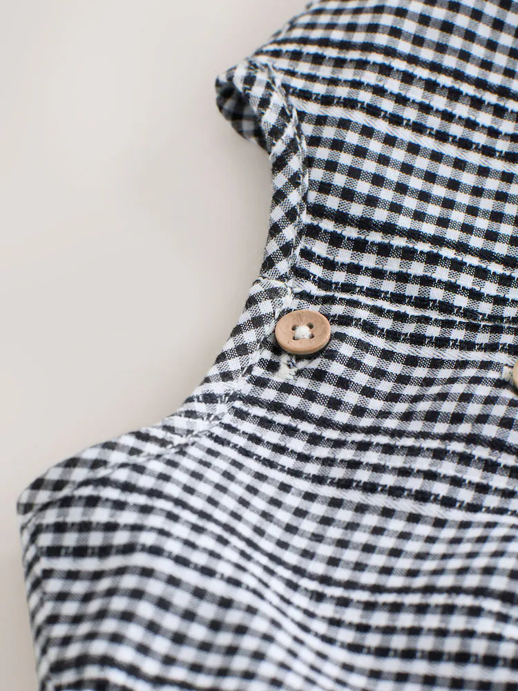 |BabyGirl| Macacão Infantil Com Estampa Xadrez Xadrez Cinza/Branco e Meia-Calça, Conjunto de 2 peças (0 meses-