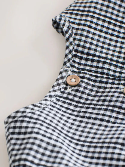 |BabyGirl| Macacão Infantil Com Estampa Xadrez Xadrez Cinza/Branco e Meia-Calça, Conjunto de 2 peças (0 meses-