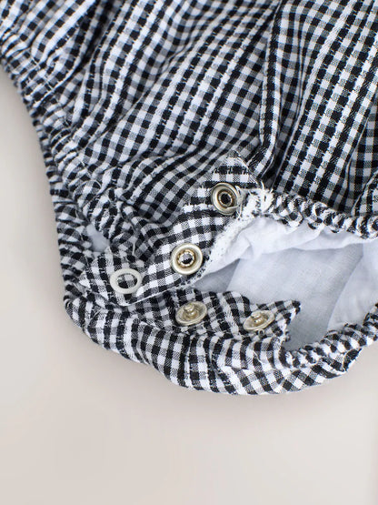 |BabyGirl| Macacão Infantil Com Estampa Xadrez Xadrez Cinza/Branco e Meia-Calça, Conjunto de 2 peças (0 meses-