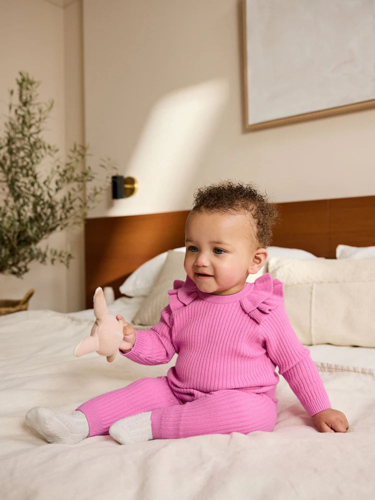 |BabyGirl| Conjunto De 2 Peças De Suéter e Legging De Tricô Rosa Brilhante Para Bebê (0 meses a 3 anos)