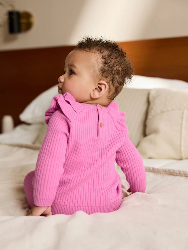 |BabyGirl| Conjunto De 2 Peças De Suéter e Legging De Tricô Rosa Brilhante Para Bebê (0 meses a 3 anos)