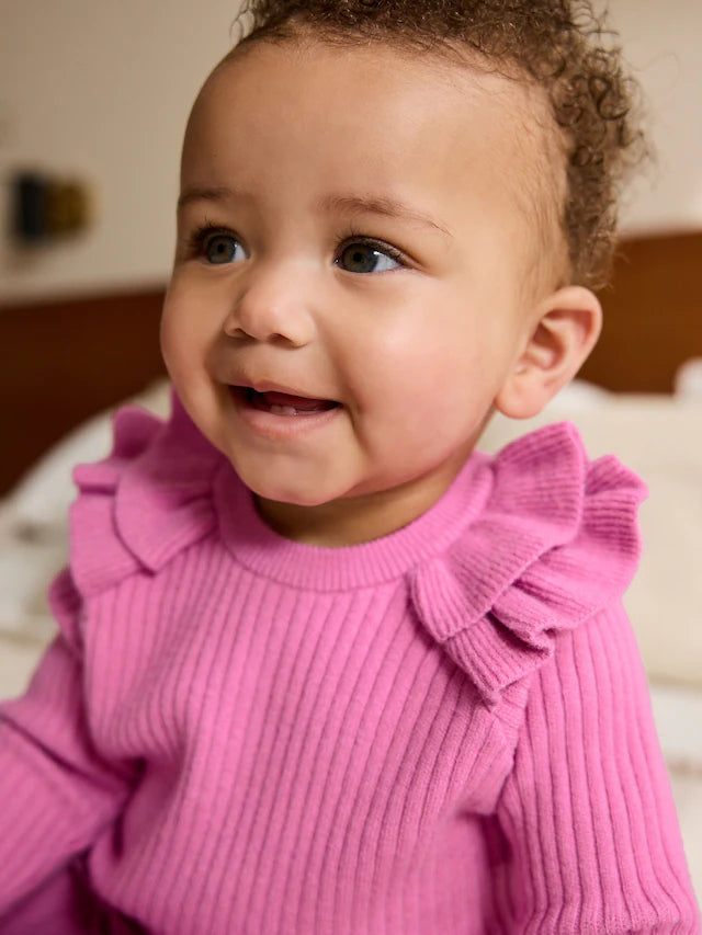 |BabyGirl| Conjunto De 2 Peças De Suéter e Legging De Tricô Rosa Brilhante Para Bebê (0 meses a 3 anos)