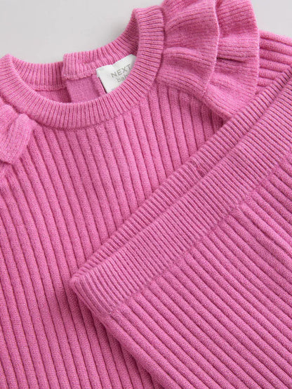 |BabyGirl| Conjunto De 2 Peças De Suéter e Legging De Tricô Rosa Brilhante Para Bebê (0 meses a 3 anos)