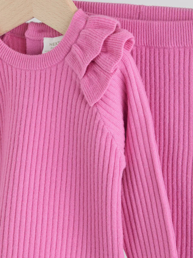 |BabyGirl| Conjunto De 2 Peças De Suéter e Legging De Tricô Rosa Brilhante Para Bebê (0 meses a 3 anos)