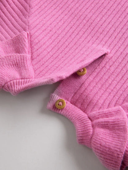 |BabyGirl| Conjunto De 2 Peças De Suéter e Legging De Tricô Rosa Brilhante Para Bebê (0 meses a 3 anos)