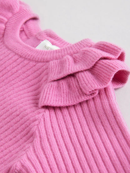 |BabyGirl| Conjunto De 2 Peças De Suéter e Legging De Tricô Rosa Brilhante Para Bebê (0 meses a 3 anos)