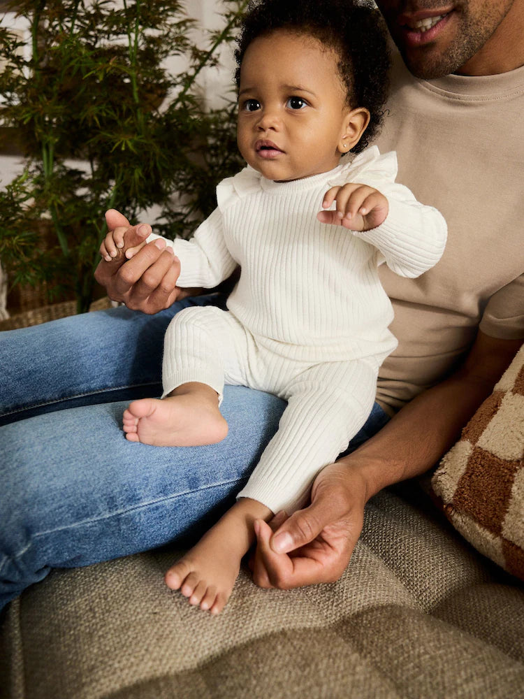 |BabyGirl| Conjunto De 2 Peças De Suéter e Legging De Tricô Creme Para Bebê (0 meses a 3 anos)
