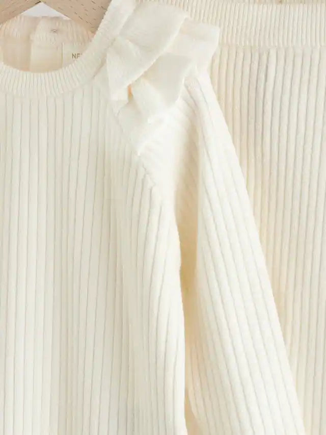 |BabyGirl| Conjunto De 2 Peças De Suéter e Legging De Tricô Creme Para Bebê (0 meses a 3 anos)