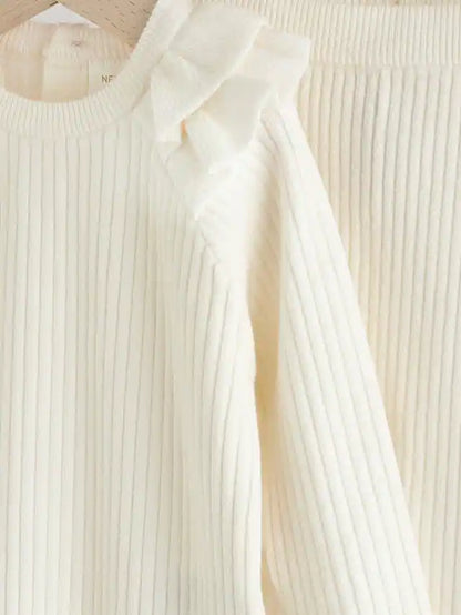 |BabyGirl| Conjunto De 2 Peças De Suéter e Legging De Tricô Creme Para Bebê (0 meses a 3 anos)