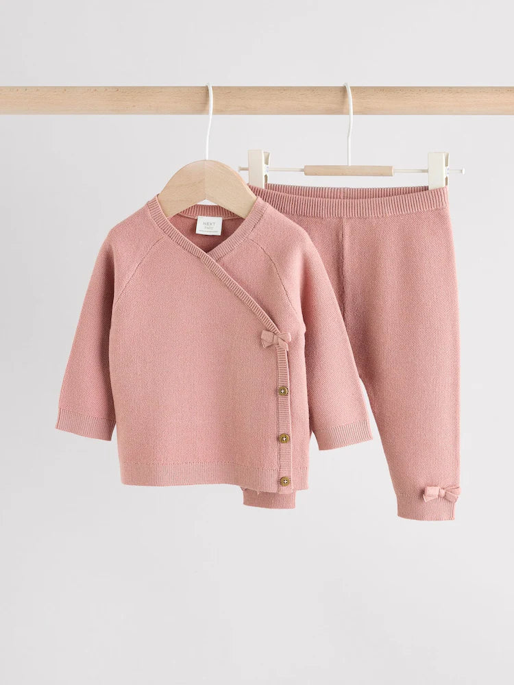 |BabyGirl| Conjunto De 2 Peças De Suéter e Leggings De Tricô Rosa Para Bebê (0 meses a 2 anos)