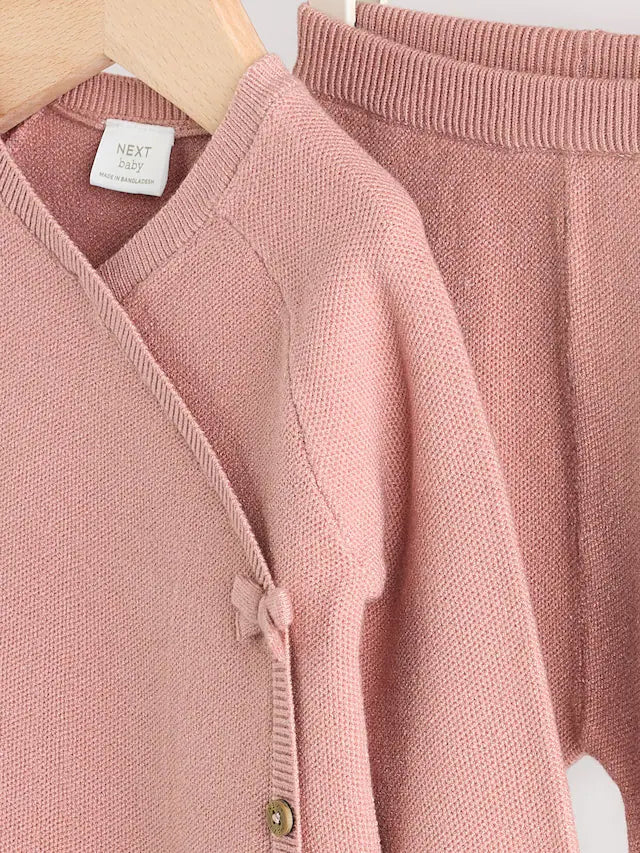 |BabyGirl| Conjunto De 2 Peças De Suéter e Leggings De Tricô Rosa Para Bebê (0 meses a 2 anos)