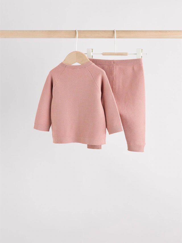 |BabyGirl| Conjunto De 2 Peças De Suéter e Leggings De Tricô Rosa Para Bebê (0 meses a 2 anos)