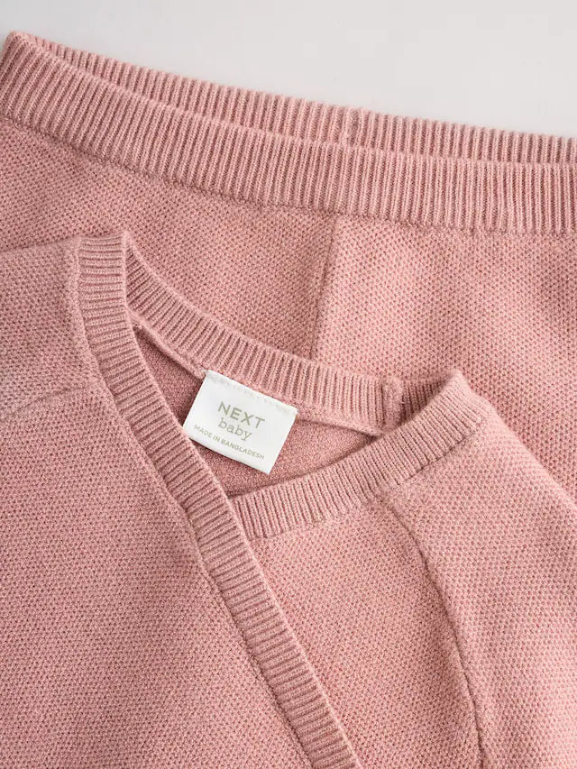 |BabyGirl| Conjunto De 2 Peças De Suéter e Leggings De Tricô Rosa Para Bebê (0 meses a 2 anos)