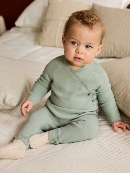 |BabyBoy| Conjunto De 2 Peças De Suéter e Leggings De Tricô Verde-Sálvia Para Bebê (0 meses a 2 anos)