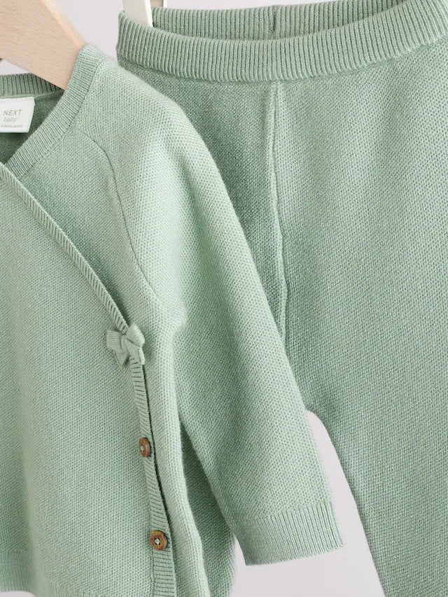 |BabyBoy| Conjunto De 2 Peças De Suéter e Leggings De Tricô Verde-Sálvia Para Bebê (0 meses a 2 anos)