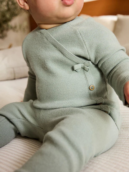 |BabyBoy| Conjunto De 2 Peças De Suéter e Leggings De Tricô Verde-Sálvia Para Bebê (0 meses a 2 anos)