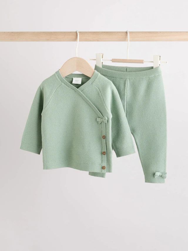 |BabyBoy| Conjunto De 2 Peças De Suéter e Leggings De Tricô Verde-Sálvia Para Bebê (0 meses a 2 anos)