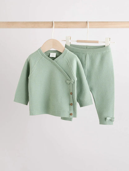 |BabyBoy| Conjunto De 2 Peças De Suéter e Leggings De Tricô Verde-Sálvia Para Bebê (0 meses a 2 anos)
