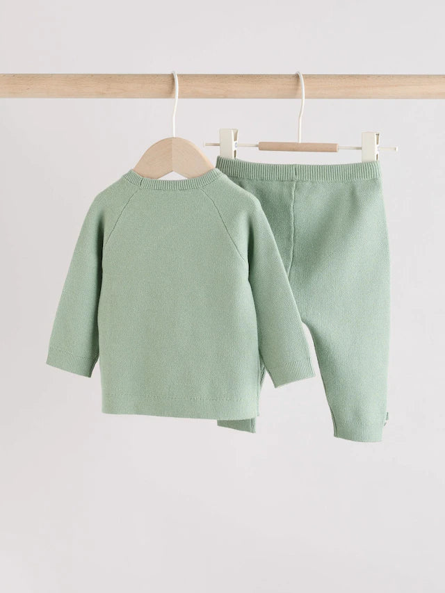 |BabyBoy| Conjunto De 2 Peças De Suéter e Leggings De Tricô Verde-Sálvia Para Bebê (0 meses a 2 anos)