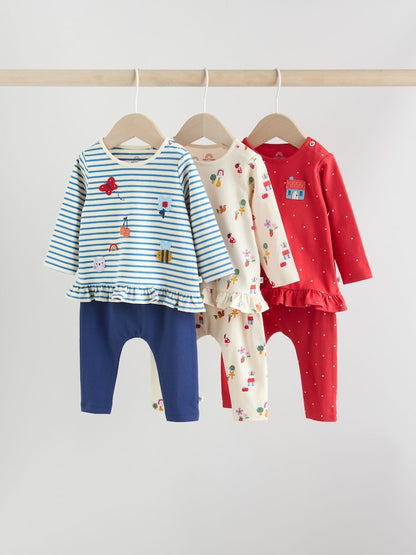 |BabyGirl| Conjunto De Blusa e Leggings De Manga Comprida Vermelho/Azul/Creme, 6 Peças (0 meses a 3 anos)