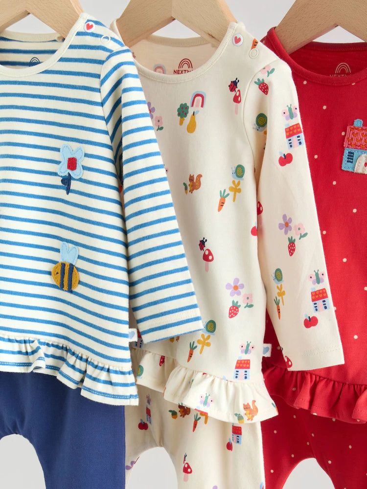 |BabyGirl| Conjunto De Blusa e Leggings De Manga Comprida Vermelho/Azul/Creme, 6 Peças (0 meses a 3 anos)