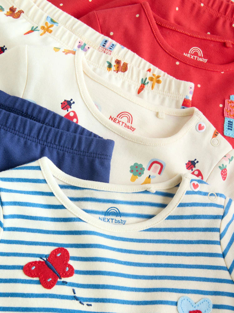 |BabyGirl| Conjunto De Blusa e Leggings De Manga Comprida Vermelho/Azul/Creme, 6 Peças (0 meses a 3 anos)