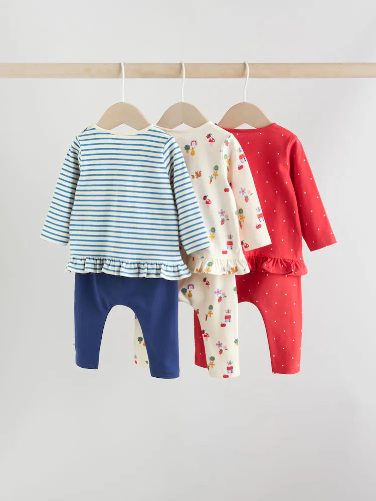 |BabyGirl| Conjunto De Blusa e Leggings De Manga Comprida Vermelho/Azul/Creme, 6 Peças (0 meses a 3 anos)