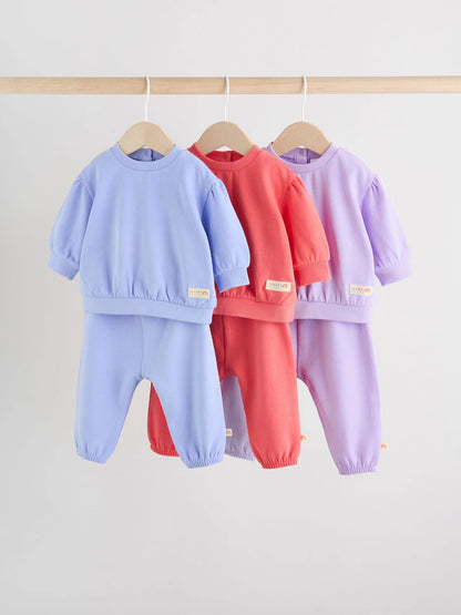 |BabyGirl| Conjunto De 6 Peças De Moletom e Calça De Moletom Roxo/Rosa/Azul Para Bebê (0 meses a 2 anos)