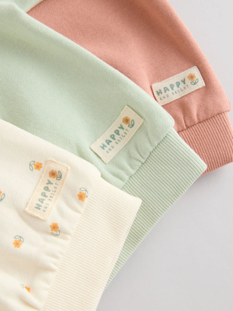 |BabyGirl| Conjunto De 6 Peças De Moletom e Calça De Moletom Infantil Verde Sálvia/Ferrugem/creme (0 meses a 2 anos)