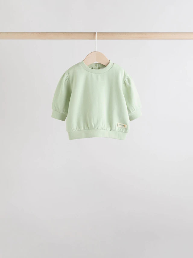 |BabyGirl| Conjunto De 6 peças De Moletom e Calça Jogger Infantil Verde Sálvia/Ferrugem/Creme Ditsy