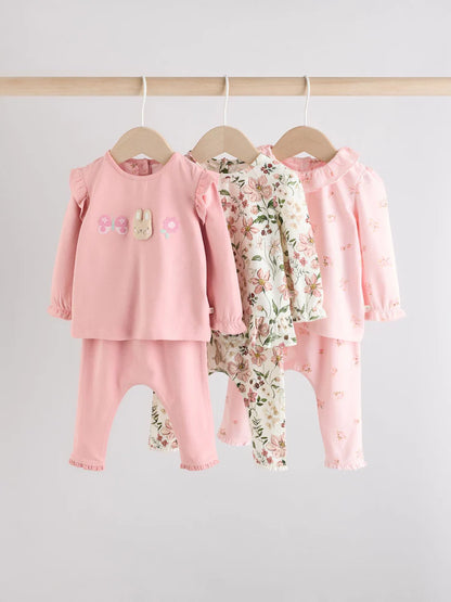 |BabyGirl| Conjunto De 6 Peças De Blusa e Leggings De Manga Comprida Com Personagem Coelho Rosa/Creme