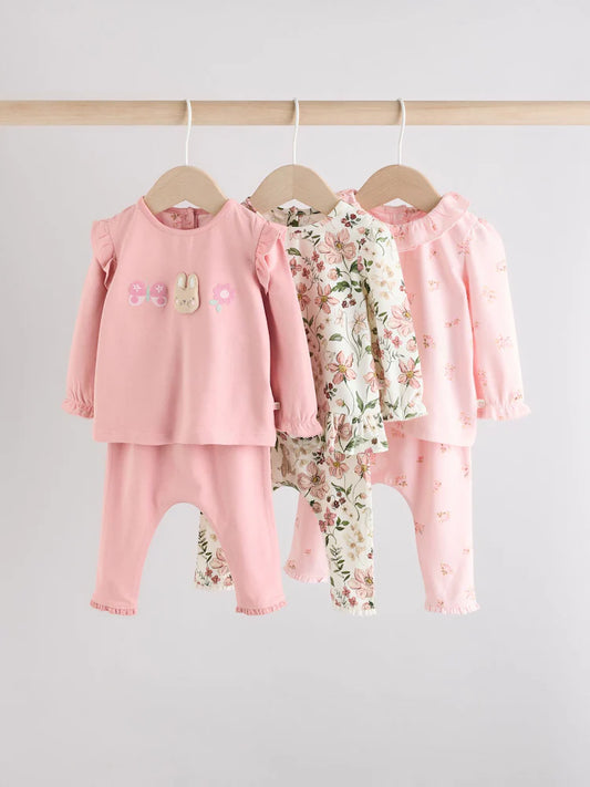 |BabyGirl| Conjunto De 6 Peças De Blusa e Leggings De Manga Comprida Com Personagem Coelho Rosa/Creme