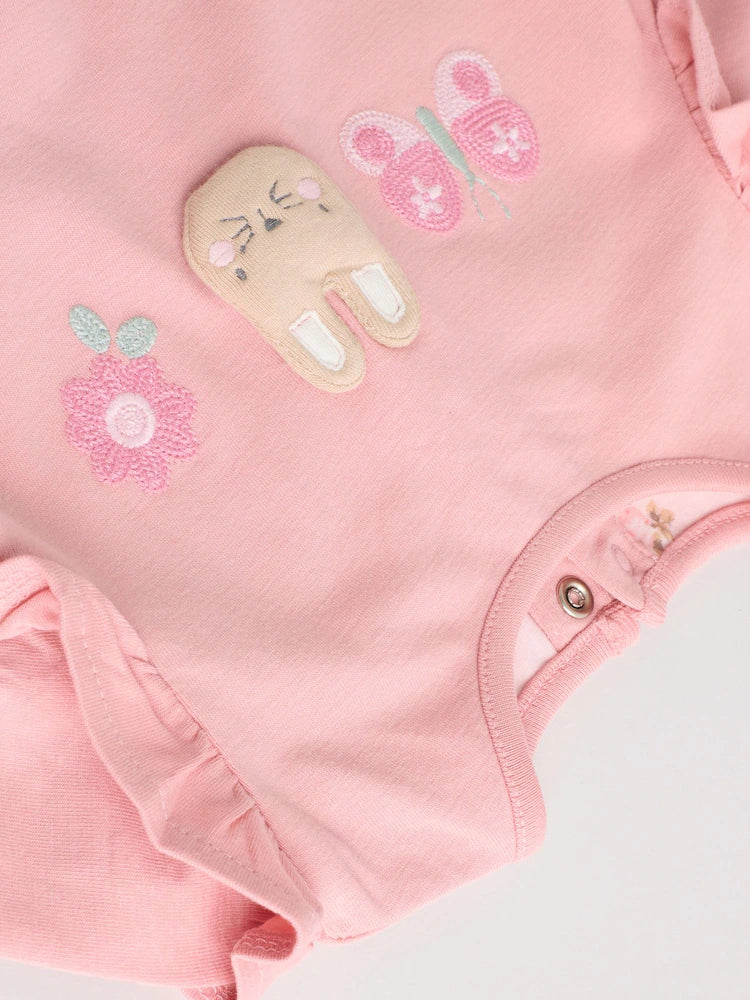 |BabyGirl| Conjunto De 6 Peças De Blusa e Leggings De Manga Comprida Com Personagem Coelho Rosa/Creme