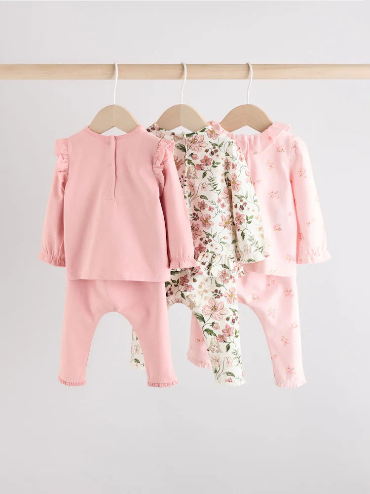 |BabyGirl| Conjunto De 6 Peças De Blusa e Leggings De Manga Comprida Com Personagem Coelho Rosa/Creme