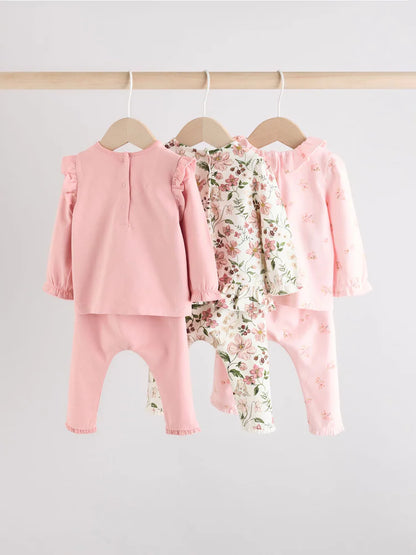 |BabyGirl| Conjunto De 6 Peças De Blusa e Leggings De Manga Comprida Com Personagem Coelho Rosa/Creme