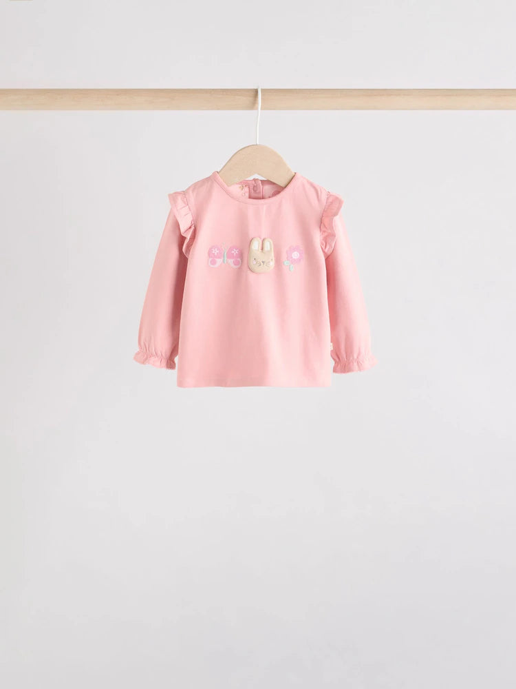 |BabyGirl| Conjunto De 6 Peças De Blusa e Leggings De Manga Comprida Com Personagem Coelho Rosa/Creme