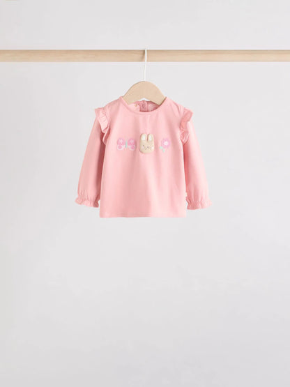 |BabyGirl| Conjunto De 6 Peças De Blusa e Leggings De Manga Comprida Com Personagem Coelho Rosa/Creme