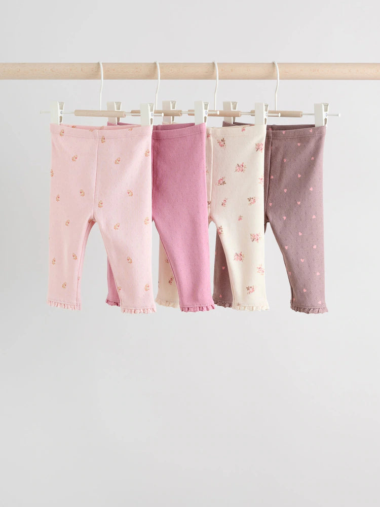 |BabyGirl| Pacote Com 4 Leggings Rosa/Marrom/Coração Para Bebês (0 meses a 2 anos)