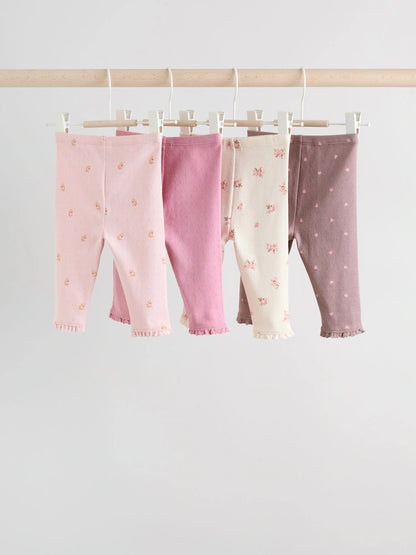 |BabyGirl| Pacote Com 4 Leggings Rosa/Marrom/Coração Para Bebês (0 meses a 2 anos)