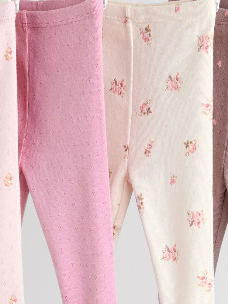 |BabyGirl| Pacote Com 4 Leggings Rosa/Marrom/Coração Para Bebês (0 meses a 2 anos)