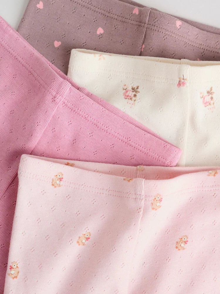 |BabyGirl| Pacote Com 4 Leggings Rosa/Marrom/Coração Para Bebês (0 meses a 2 anos)