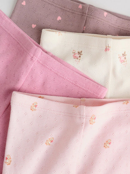 |BabyGirl| Pacote Com 4 Leggings Rosa/Marrom/Coração Para Bebês (0 meses a 2 anos)