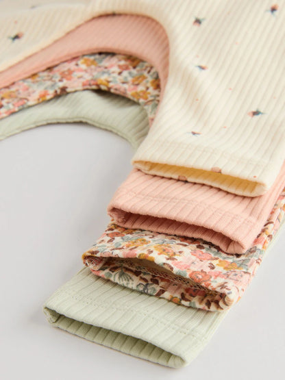 |BabyGirl| Pacote Com 4 Leggings Para Bebês Verde-Sálvia/Coral/Ditsy (0 meses a 2 anos)