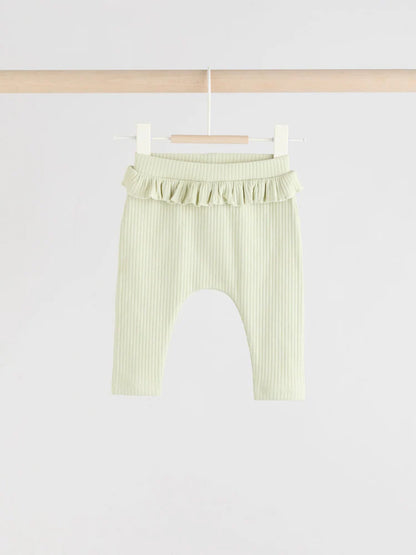 |BabyGirl| Pacote Com 4 Leggings Para Bebês Verde-Sálvia/Coral/Ditsy (0 meses a 2 anos)