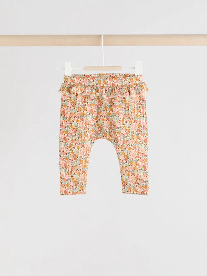 |BabyGirl| Pacote Com 4 Leggings Para Bebês Verde-Sálvia/Coral/Ditsy (0 meses a 2 anos)