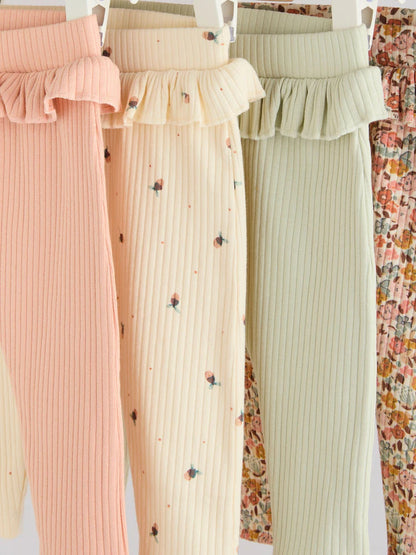 |BabyGirl| Pacote Com 4 Leggings Para Bebês Verde-Sálvia/Coral/Ditsy (0 meses a 2 anos)